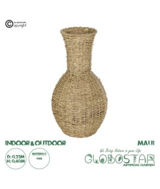 GloboStar® Artificial Garden MAUI 21242 Διακοσμητικό Πλεκτό Καλάθι - Κασπώ Γλάστρα - Flower Pot Μπεζ Π22 x M22 x Υ40cm